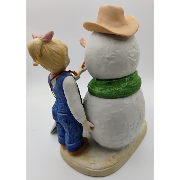 HOMCO Denim Days #1508 "Our Snowman" Vintage 1985 Figurine Kids w/ Snowman & Dog - Picture 4 of 8